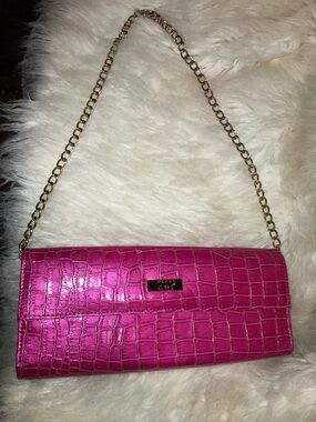 Ultra Chi Clutch Chain Shoulder Bag Women's Pink Crocodile Print
